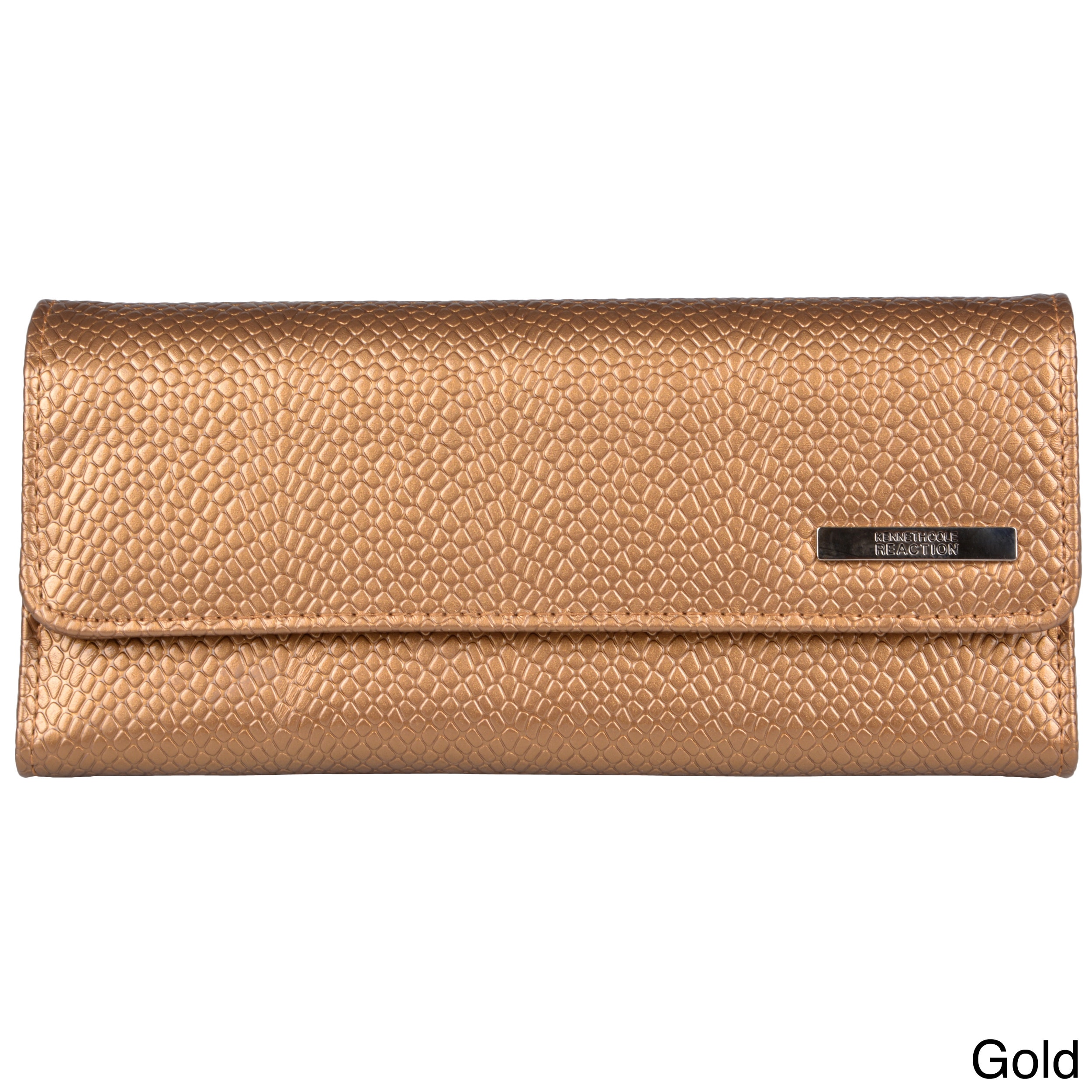 Kenneth Cole Reaction Womens Metallic Elongated Clutch Wallet With One Exterior Pocket