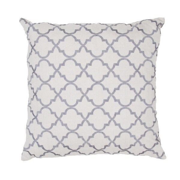 Handmade Gray Embroidered Geometric Cotton 20x20-inch Throw Pillow