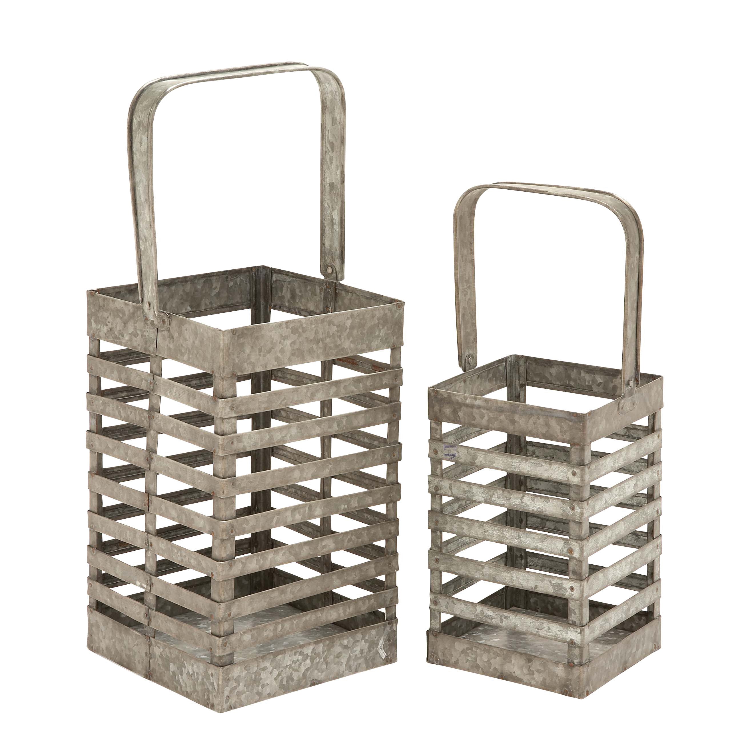 Simple Metal Galvanized Lantern (set Of 2)