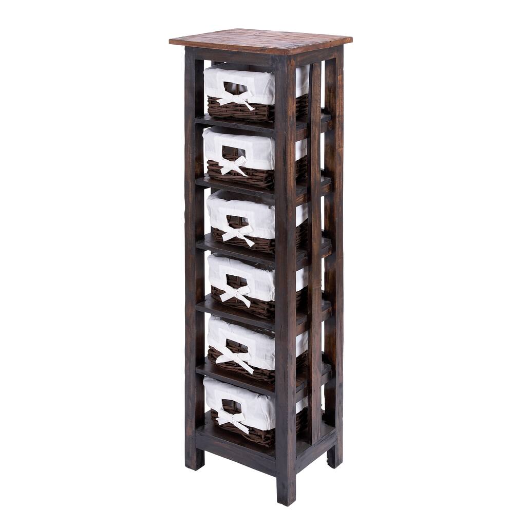 50-inch 6-shelf Wooden Rattan Storage Unit