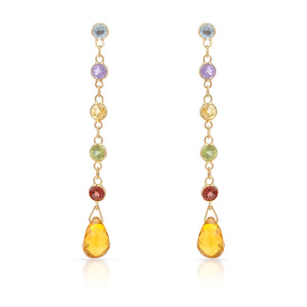 Shop 14k Yellow Gold Multi Gemstone Dangle Earrings - On Sale - Free Shipping Today - Overstock ...