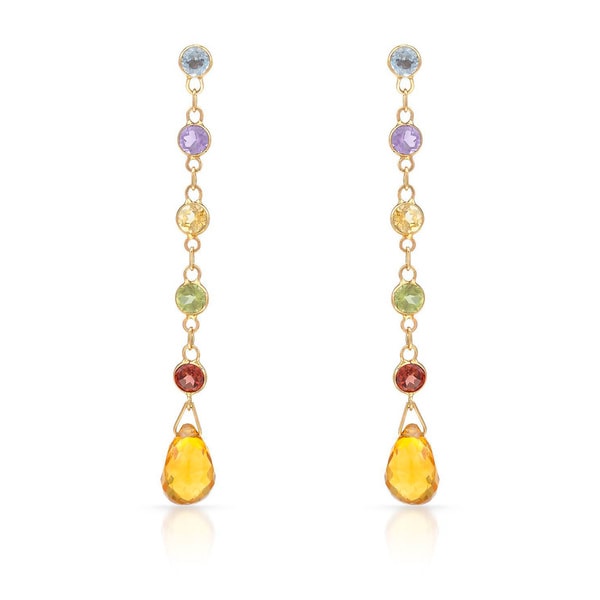 Shop 14k Yellow Gold Multi Gemstone Dangle Earrings - On Sale - Free Shipping Today - Overstock ...