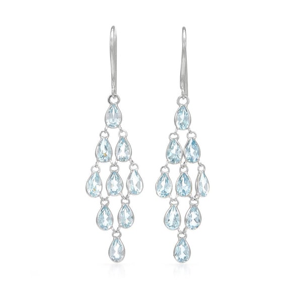 Shop 14k White Gold Blue Topaz Chandelier Earrings Free Shipping