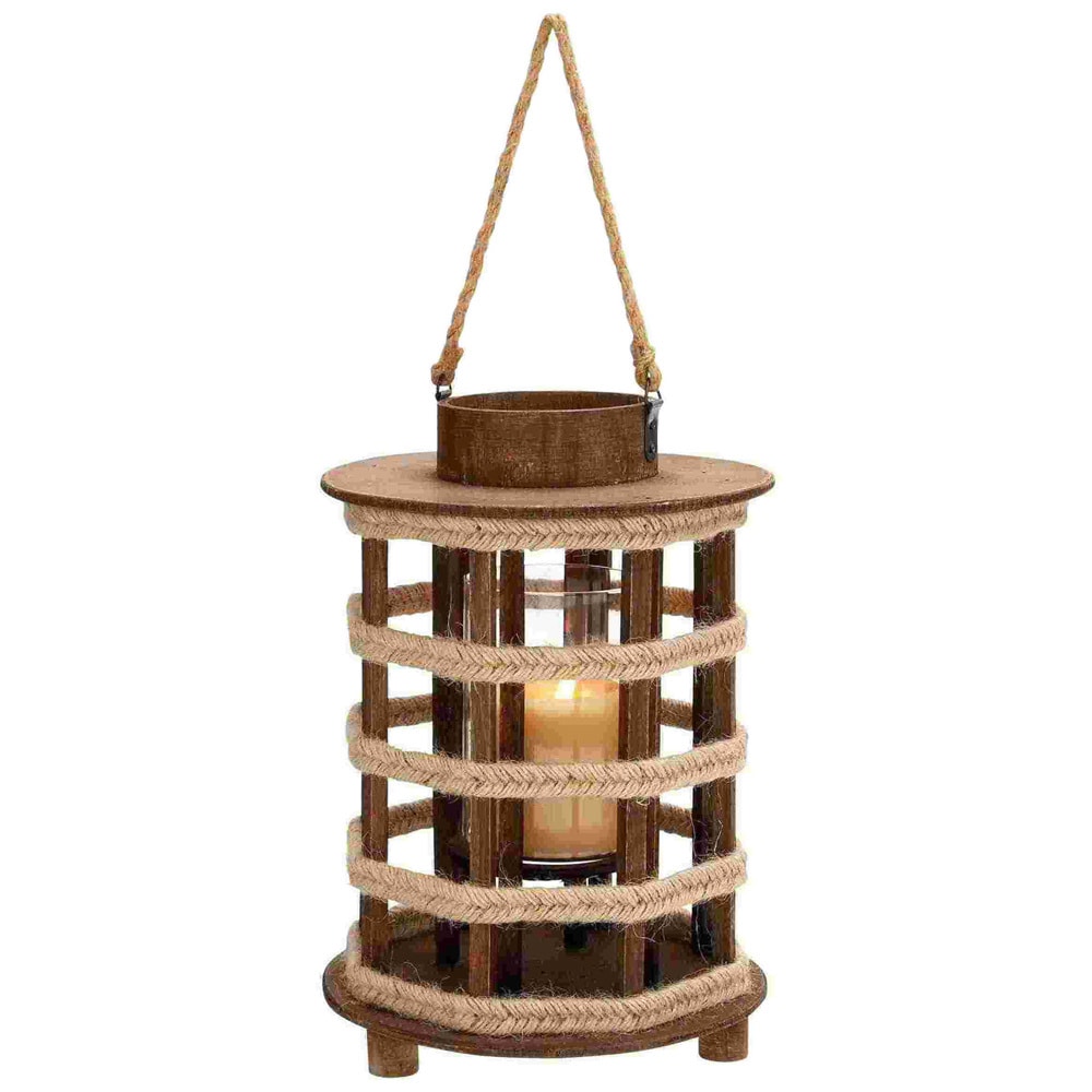 Design Wood Lantern With Convenient Rope Handle