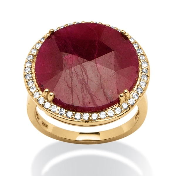 18K Gold over Sterling Silver Ruby and Cubic Zirconia Cocktail Ring