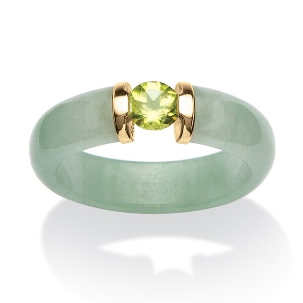 10K Yellow Gold Genuine Jade and Round and Green Genuine Peridot Ring