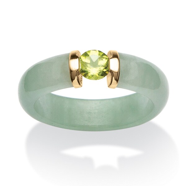 .50 TCW Round Peridot and Jade Ring in 10k Gold Naturalist