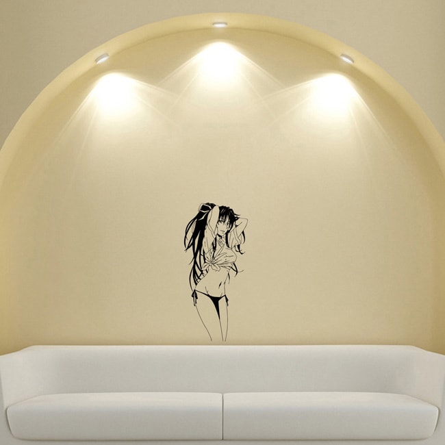 Japanese Manga Girl Shirt Babe Vinyl Wall Art Decal (Glossy blackEasy to applyInstruction includedDimensions 25 inches wide x 35 inches long )