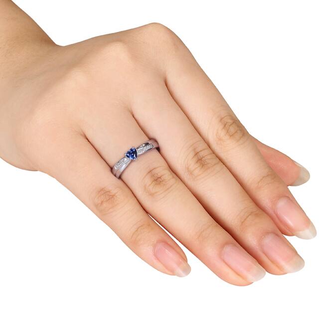 Miadora Sterling Silver Created Sapphire and Diamond Accent Heart Crossover Ring