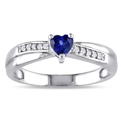 Miadora Sterling Silver Created Sapphire and Diamond Accent Heart Crossover Ring