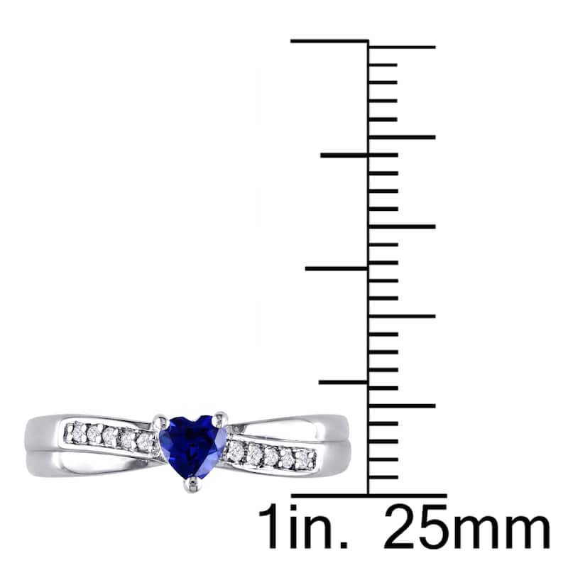Miadora Sterling Silver Created Sapphire and Diamond Accent Heart Crossover Ring