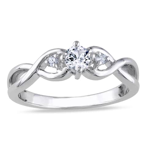 Miadora Sterling Silver Created White Sapphire and Diamond 3-stone Solitaire Infinity Promise Ring (H-I, I2-I3)