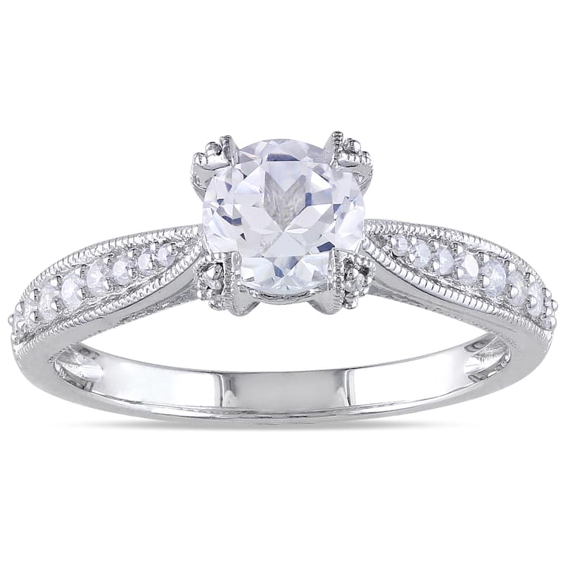 Miadora Silver White Sapphire and 1/5ct TDW Diamond Engagement Ring (G-H, I1-I2) - 6