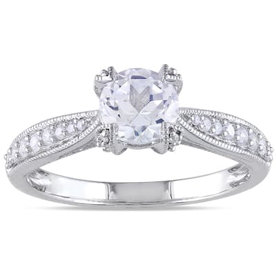 Miadora Silver White Sapphire and 1/5ct TDW Diamond Engagement Ring (G-H, I1-I2)