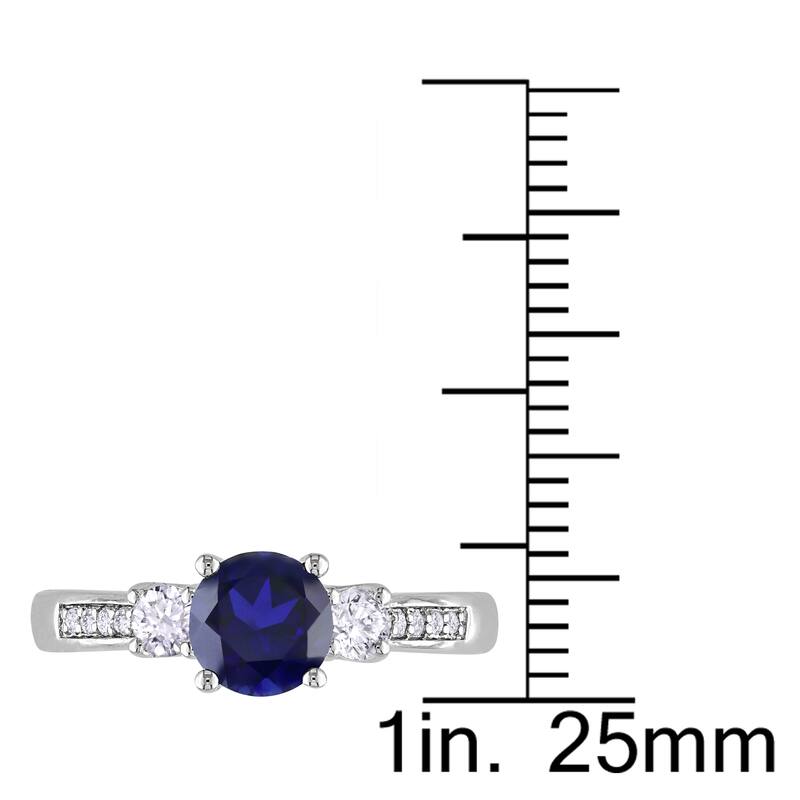 Miadora 10k White Gold Created Sapphire and Diamond 3-stone Ring (H-I, I2-I3)