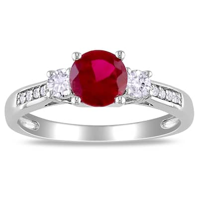 Miadora 10k White Gold Created Gemstone and Diamond Three-stone Ring