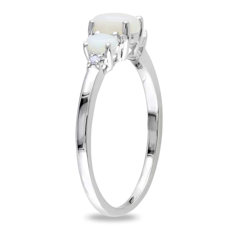 Miadora 10k White Gold Opal and Diamond Three Stone Ring