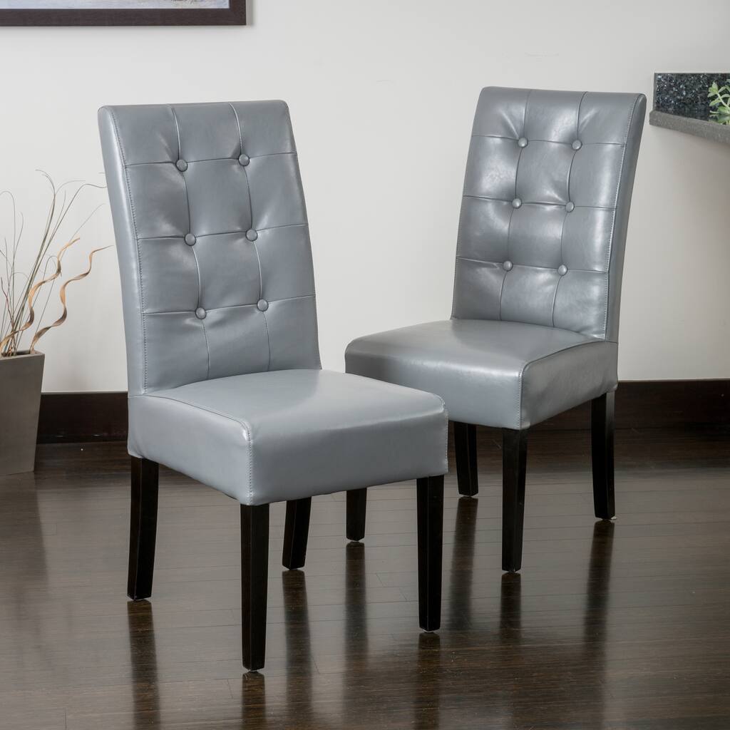 Christopher Knight Home Jace Button Tufted Leather Dining Chair (Set of 2)