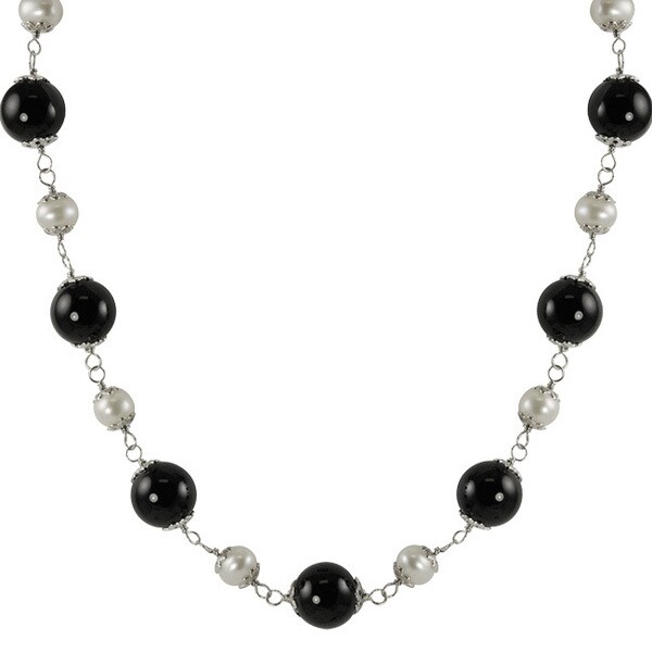 Pearls For You Sterling Silver White Freshwater Pearl and Black Onyx ...