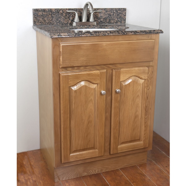 Raised Panel Oak Baltic Brown Vanity Cabinet with Granite Top and Brushed Nickel Faucet Bathroom Vanities