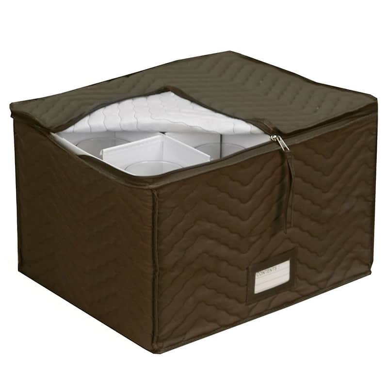 Quilted Brown Microfiber Wine Glass Storage Chest