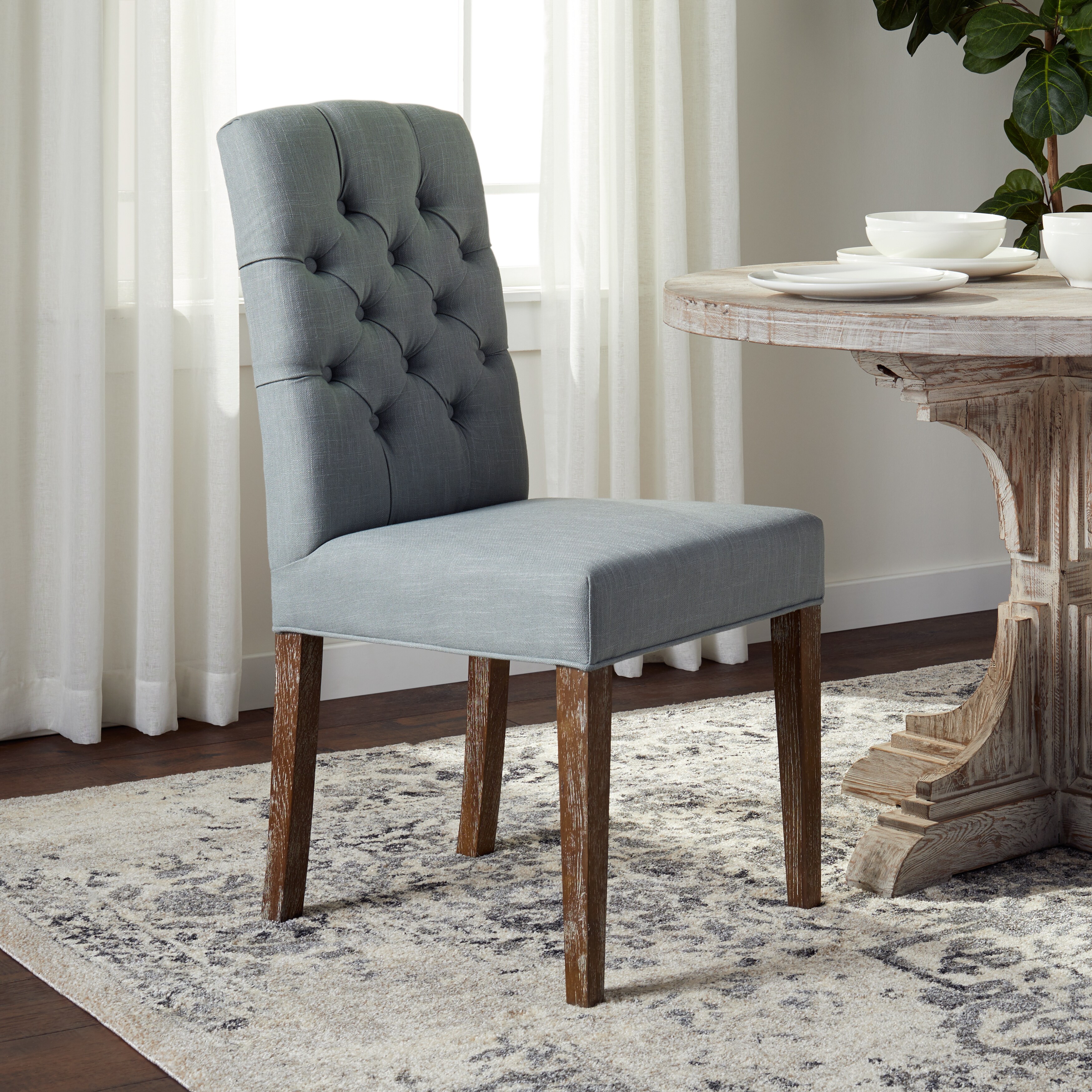Abbyson Colin Seafoam Blue Linen Tufted Dining Chair Blue Modern And Contemporary Ebay