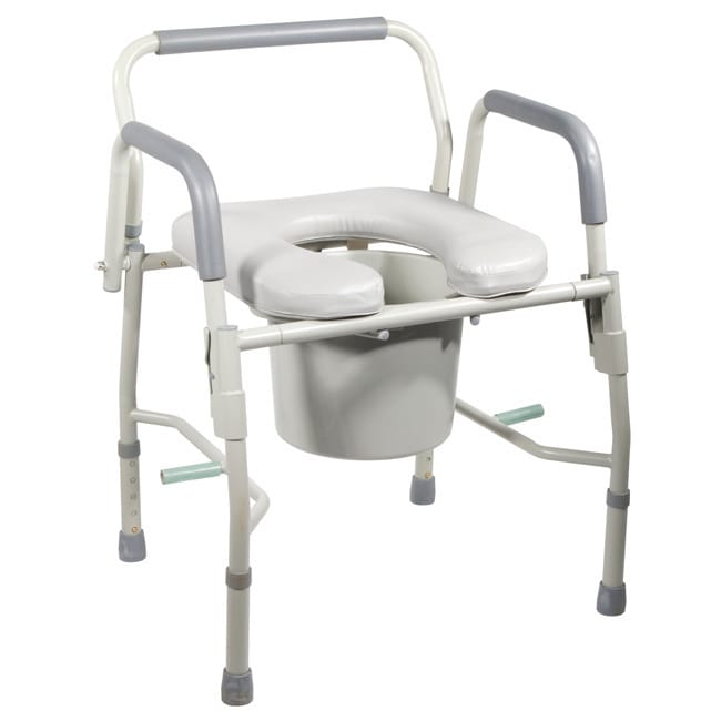 Steel Drop Arm Bedside Commode With Padded Seat   Arms