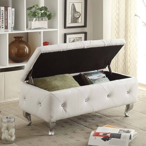 Leather or Fabric Upholstered Tufted Storage Bench