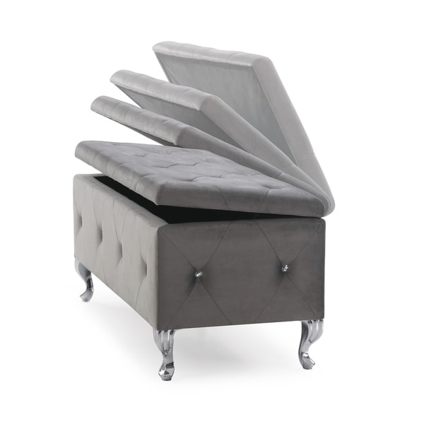 Benches Furniture AC Pacific Upholstered Tufted Storage Bench Grey