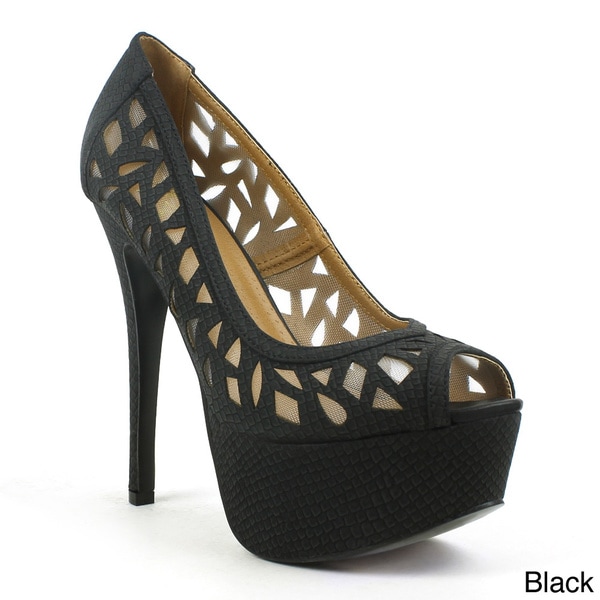 Fahrenheit Women's 'Jana 01' Reptile skin Laser cut Platform Pumps Fahrenheit Heels