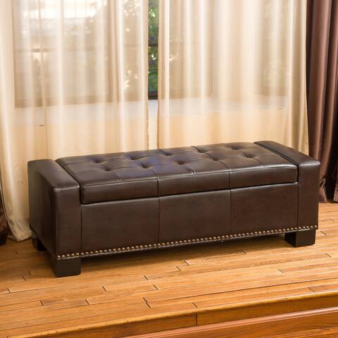 Luciano Brown Leather Storage Ottoman by Christopher Knight Home