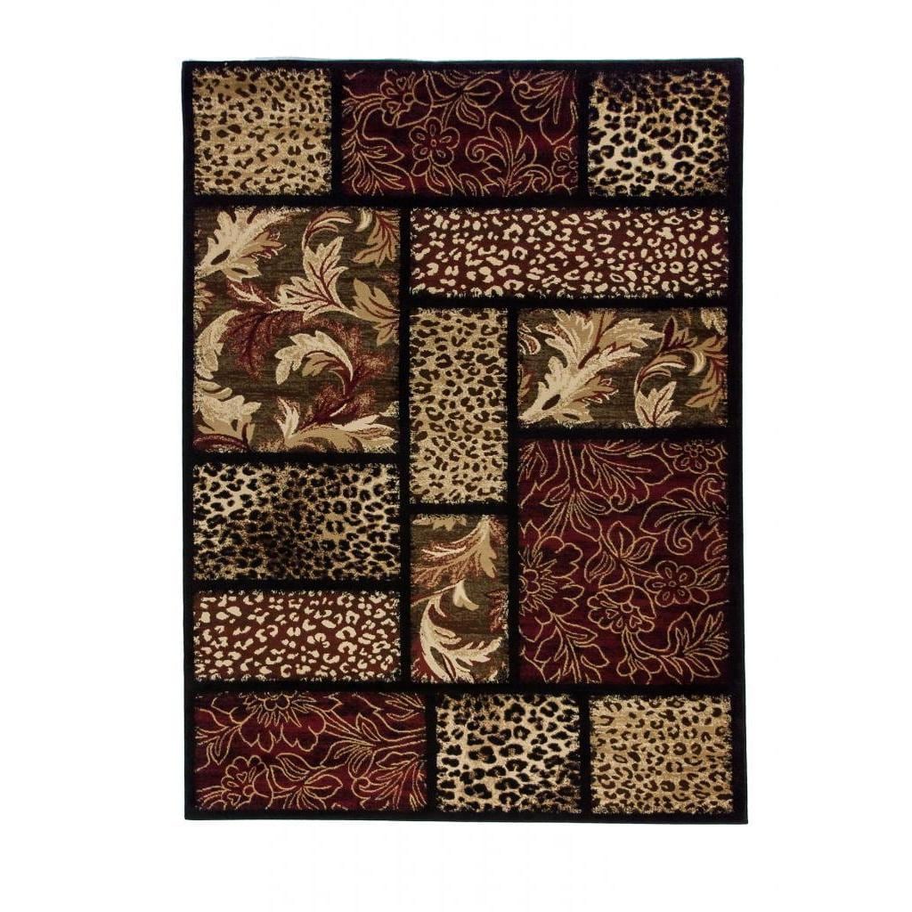 Leopard Floral Patch Black Area Rug (53 X 73)