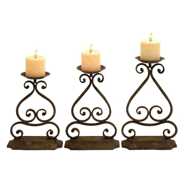 Elegant Design And Structure Wrought Iron Candle Holders (set Of 3)