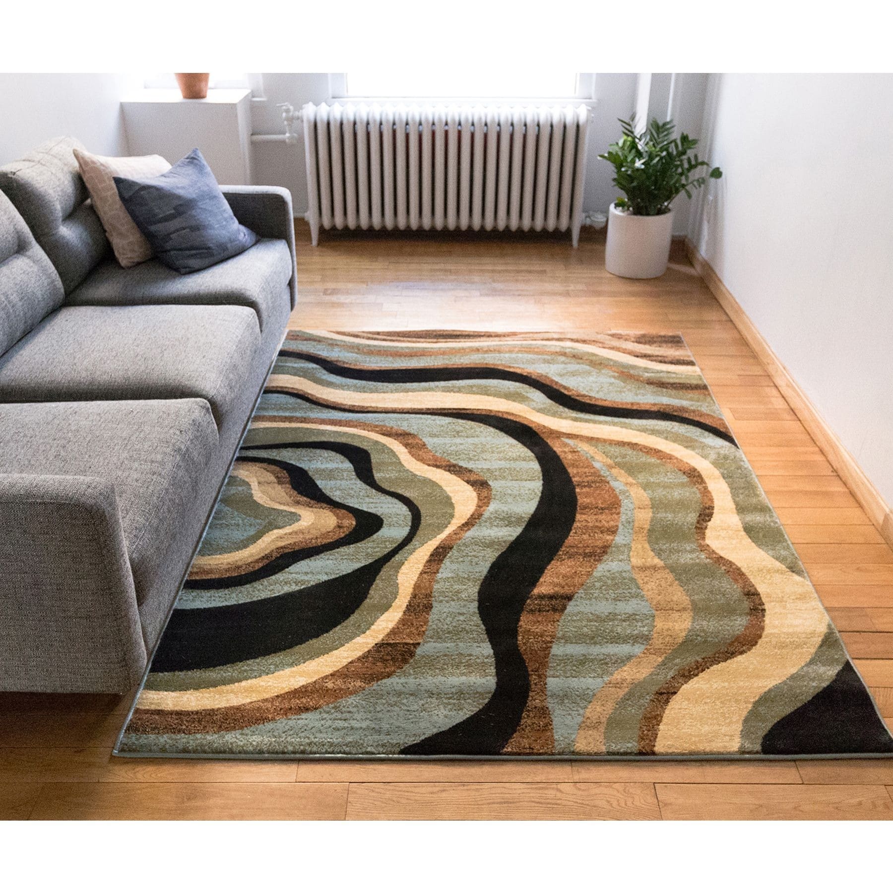 Abstract Waves Blue Multicolored Area Rug (23 X 311)