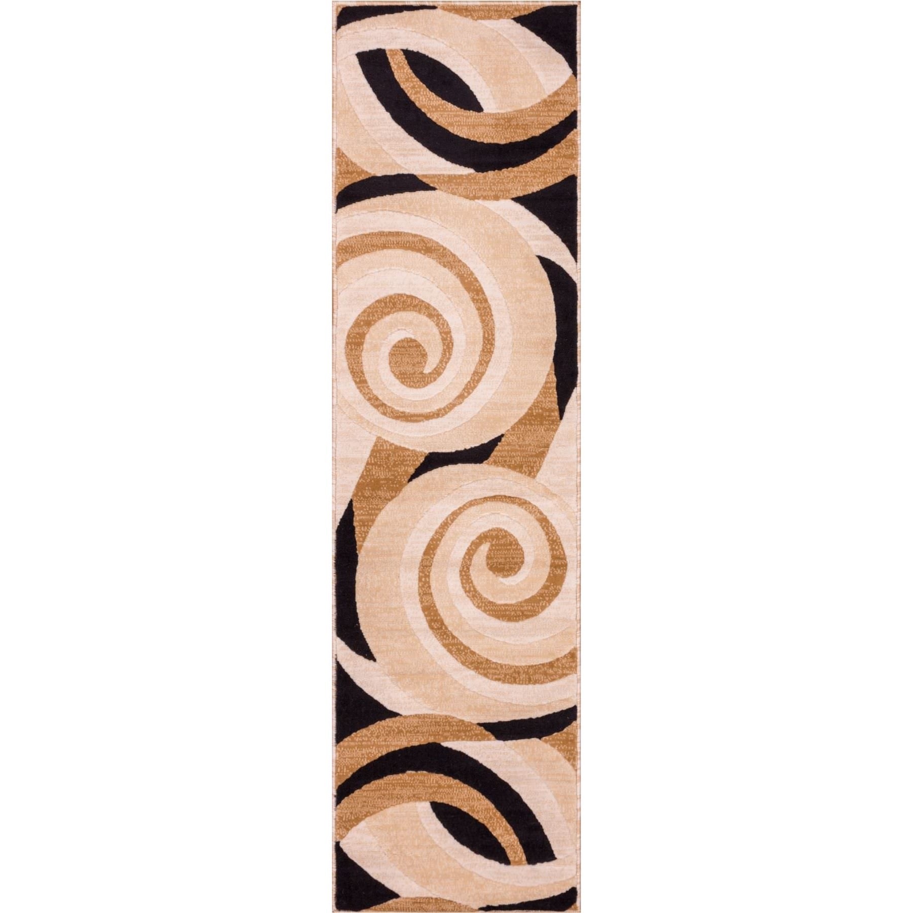 Scrolls Olive And Black Contemporary Rug (2 X 73 Runner)