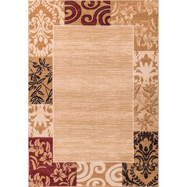 Damask Border Ivory, Beige, and Red Traditional Oriental Floral Border