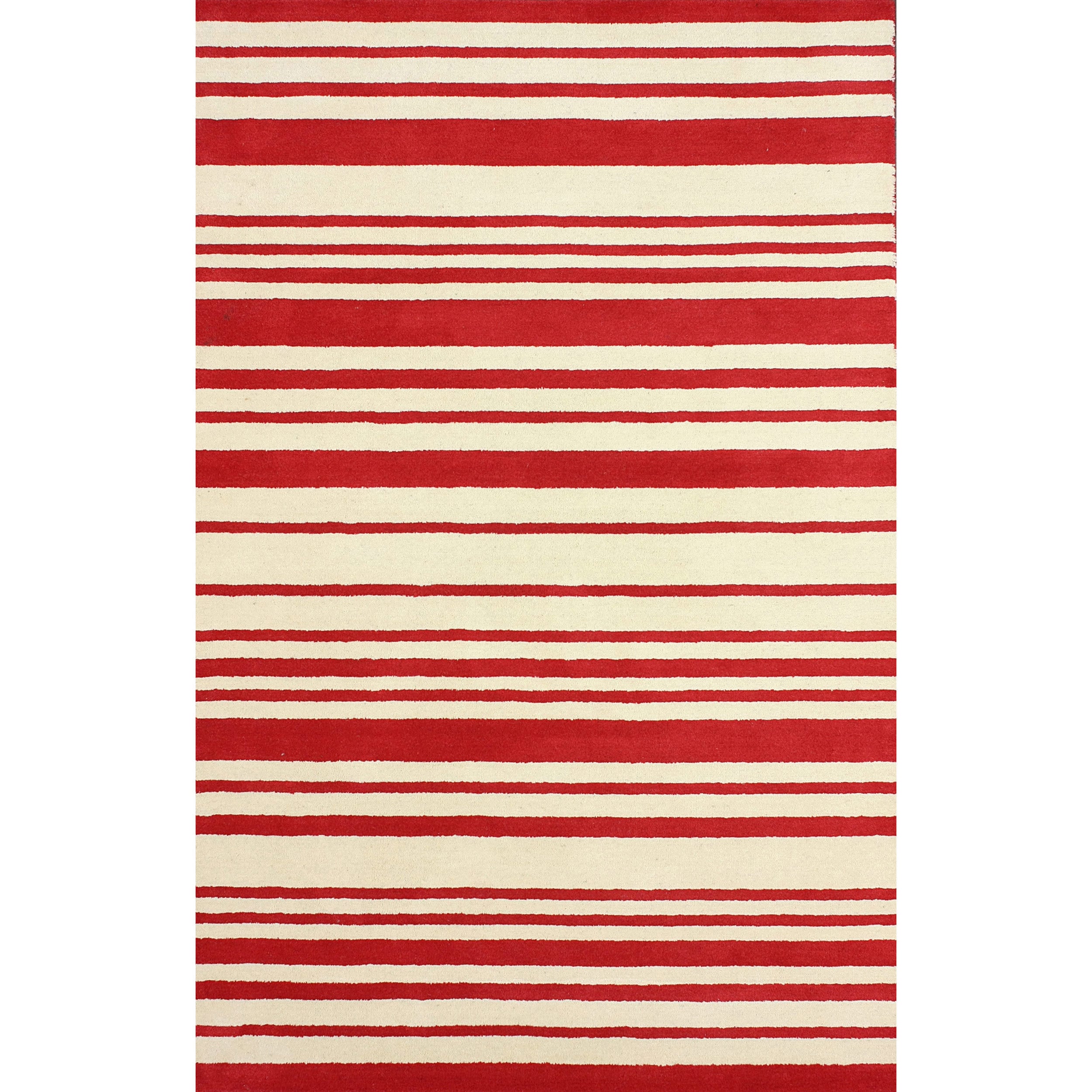 Nuloom Contemporary Hand tufted Modern Stripes Red New Zealand Wool Rug (76 X 96)