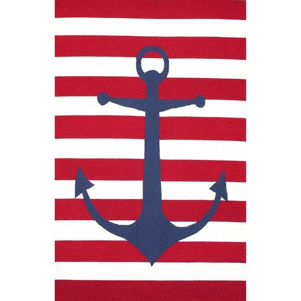 Brooklyn Rug Co Hand-hooked Novelty Stripe Nautical Anchors Yellow Wool Rug  (5' x 8') - Bed Bath & Beyond - 8646687