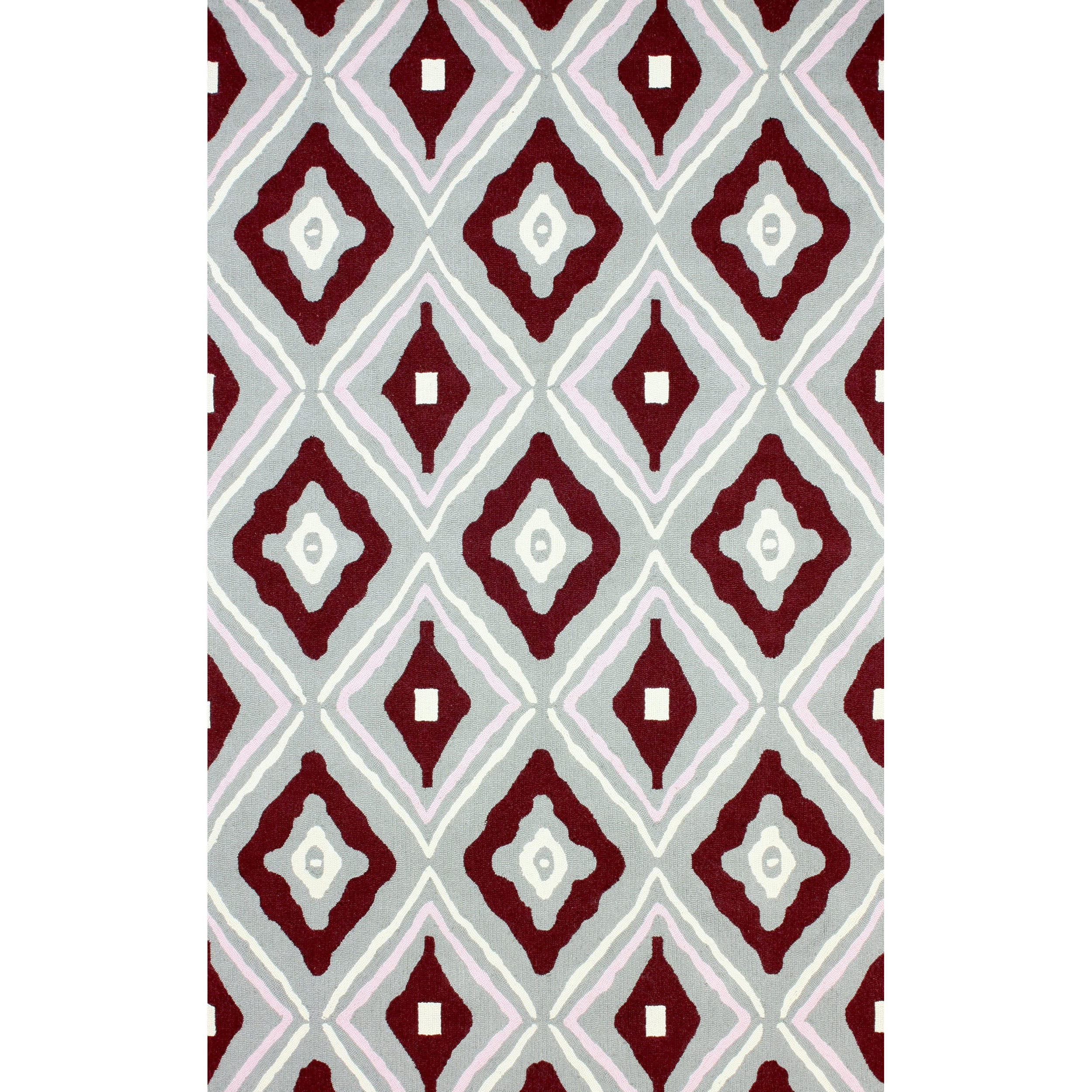 Nuloom Hand hooked Modern Square In Square Burgundy Wool Rug (76 X 96)