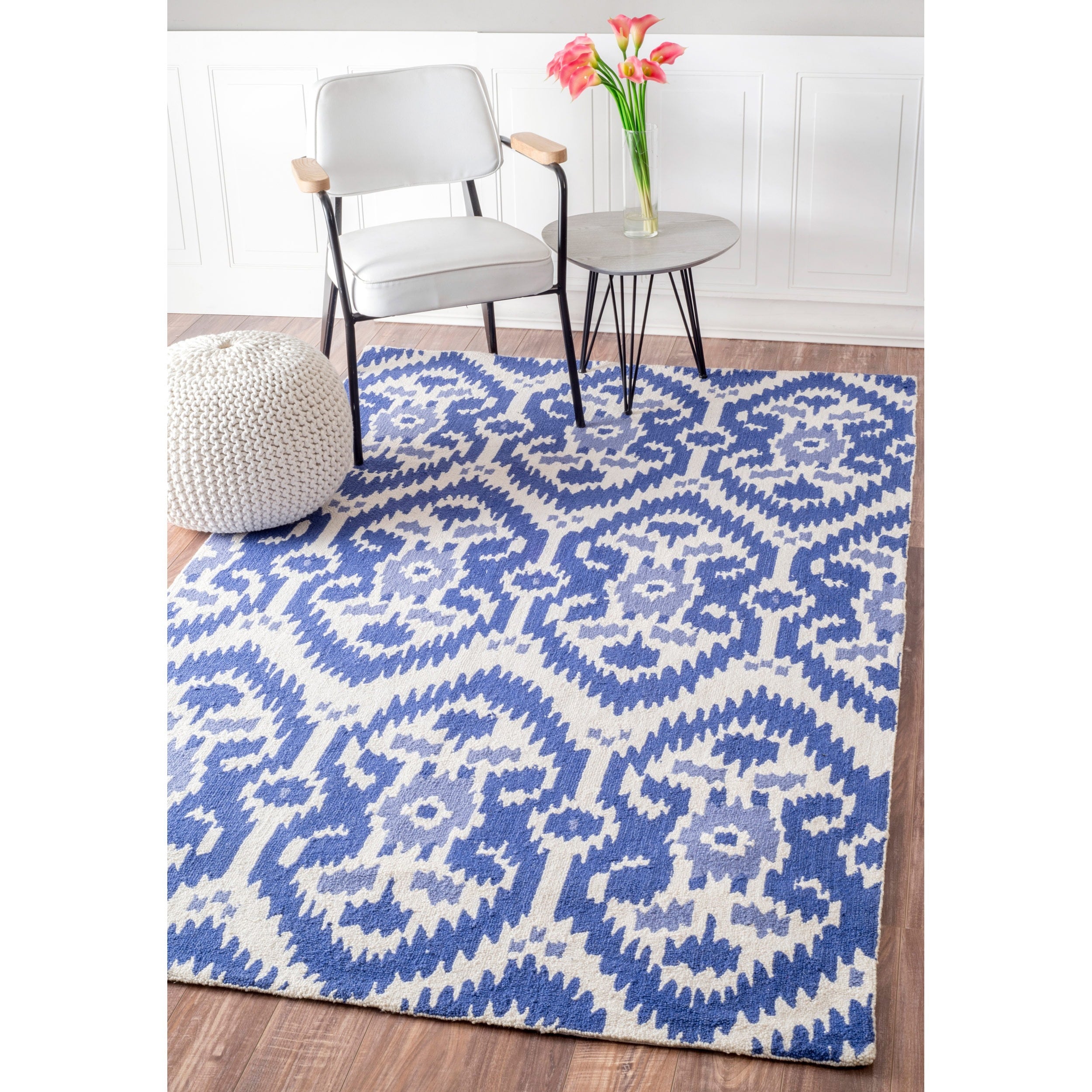 Nuloom Hand hooked Ikat Wool Blue Rug (5 X 8)