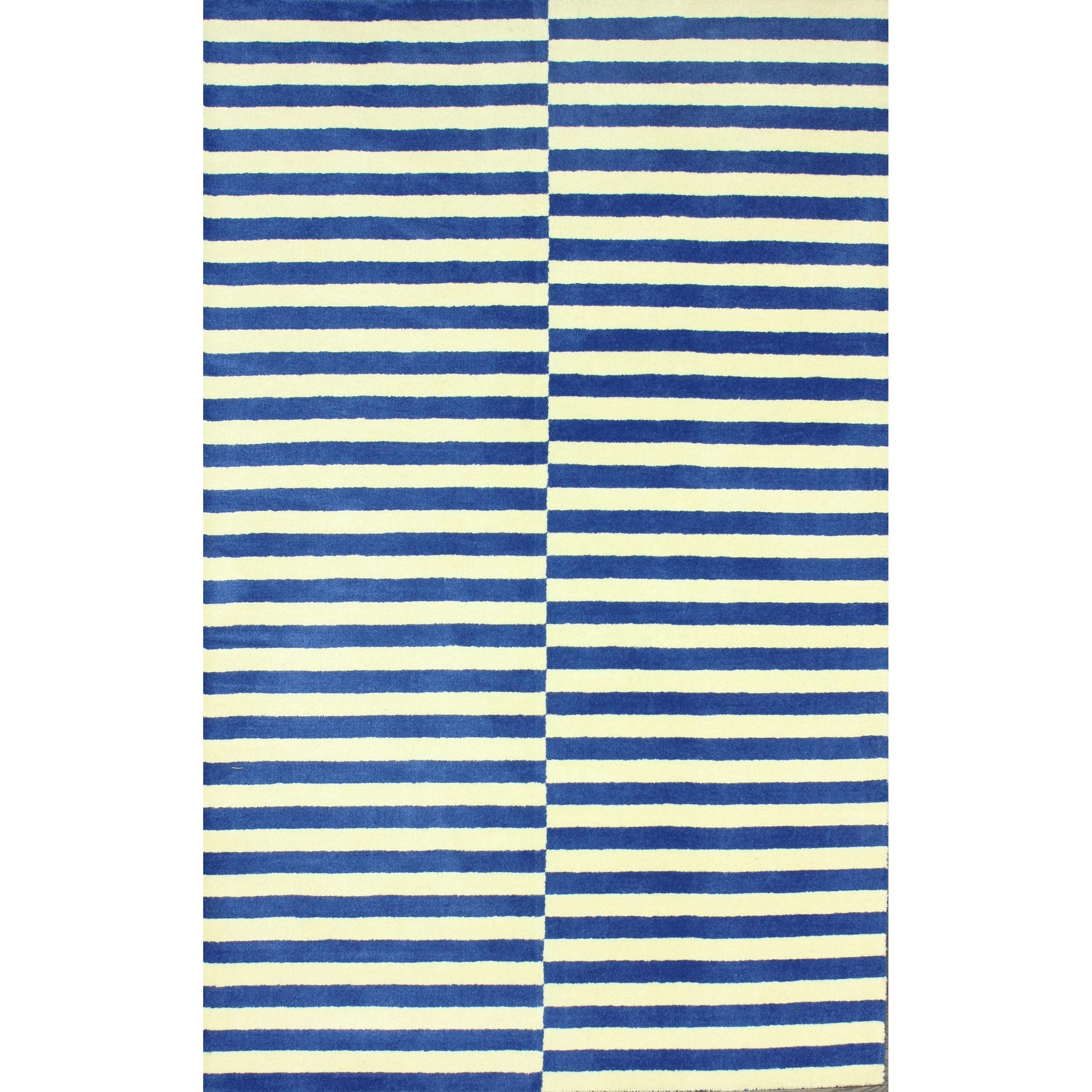 Nuloom Hand tufted Modern Stripes Blue New Zealand Wool 0.5 inch pile Rug (76 X 96)