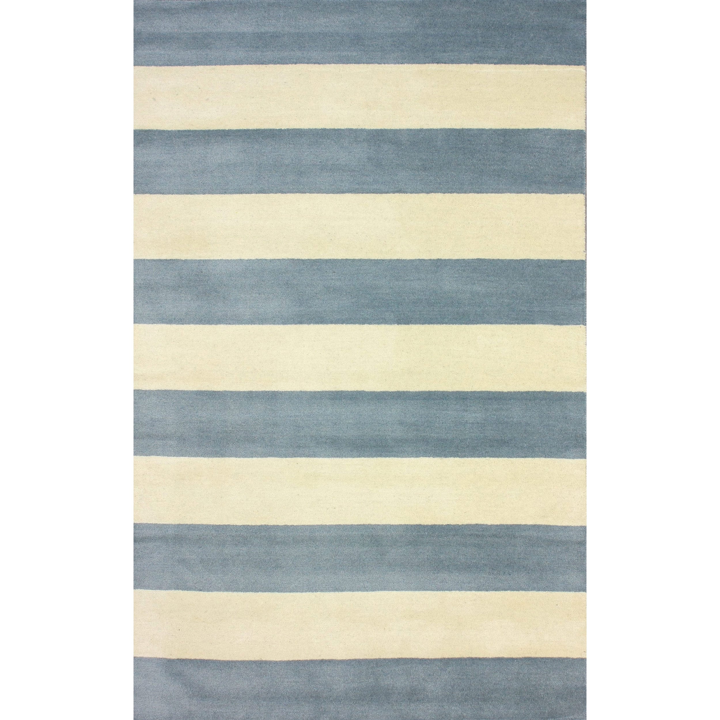 Nuloom Hand tufted Wide Stripes Blue New Zealand Wool Rug (76 X 96)