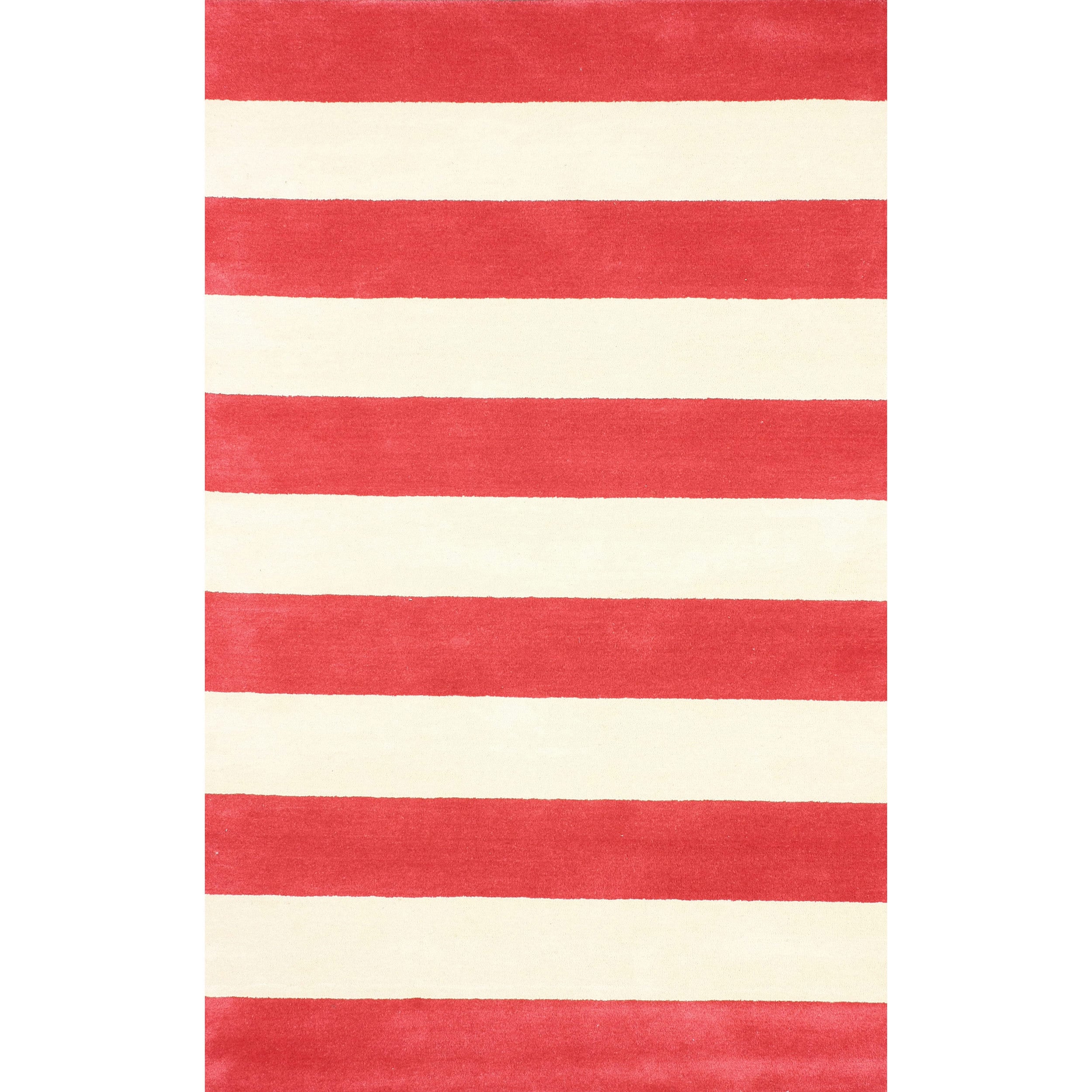 Nuloom Hand tufted Wide Stripes Red New Zealand Wool Rug (76 X 96)