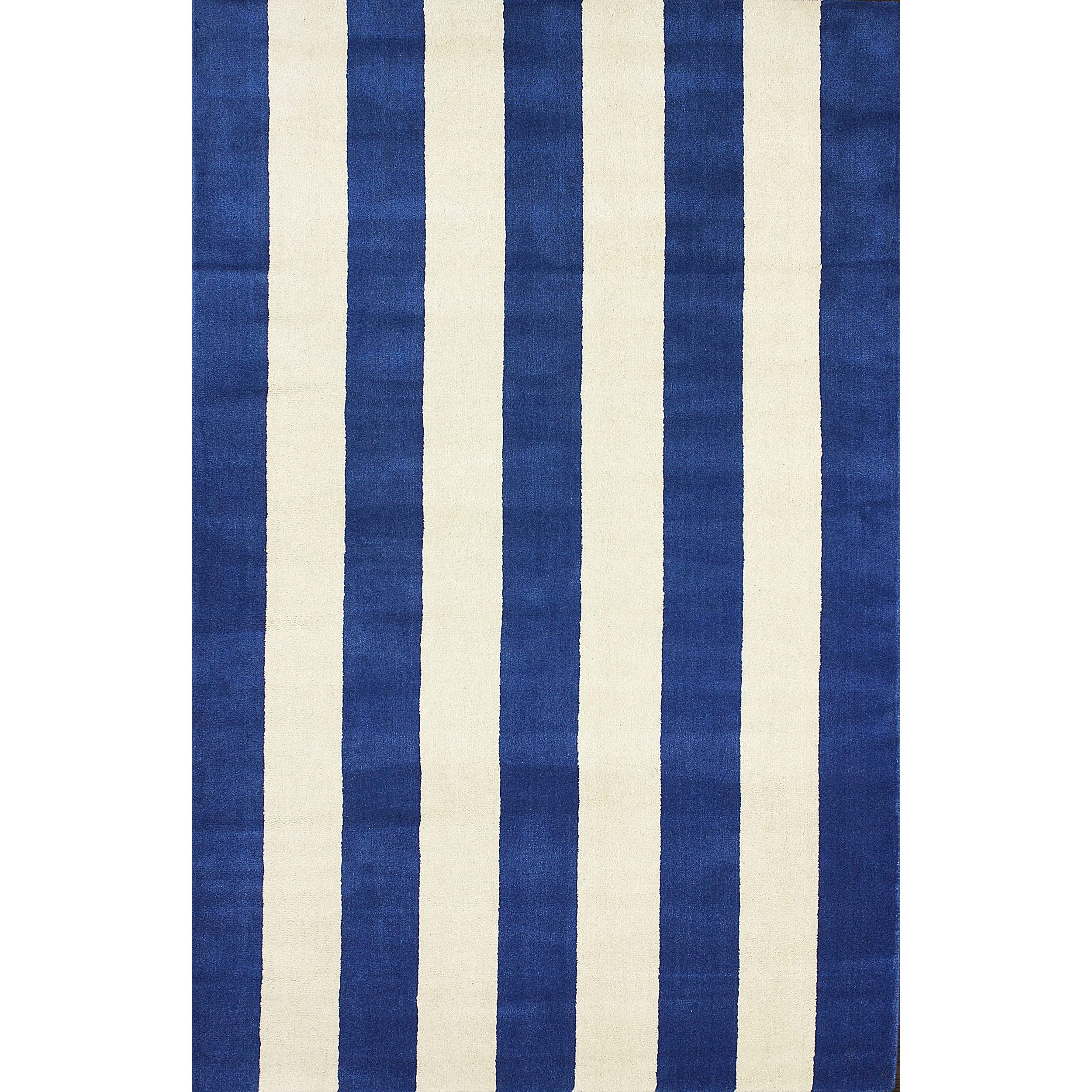 Nuloom Hand tufted Vertical Stripes Blue New Zealand Wool Rug With Plush Pile (76 X 96)