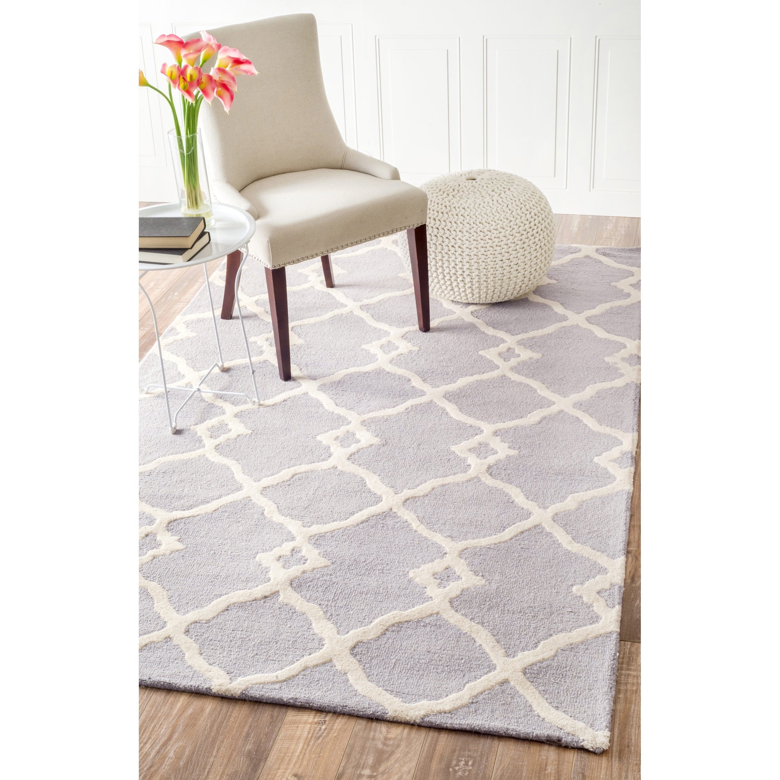 Nuloom Handmade Moroccan Trellis Grey Wool Rug (6 X 9)