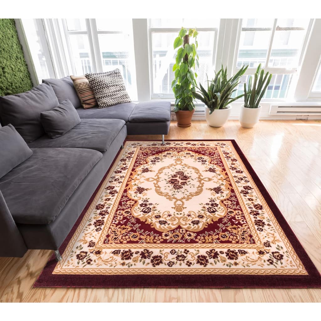 Well Woven Royal Medallion European French Floral Red Mat Accent Rug - 2'7" x 3'11"