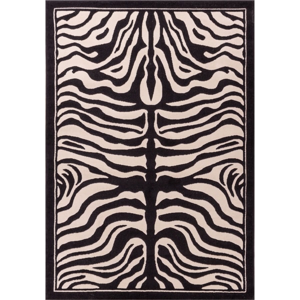 Well Woven Modern Zebra Animal Print Black and Beige Mat Accent Rug - 2'7 x 3'11