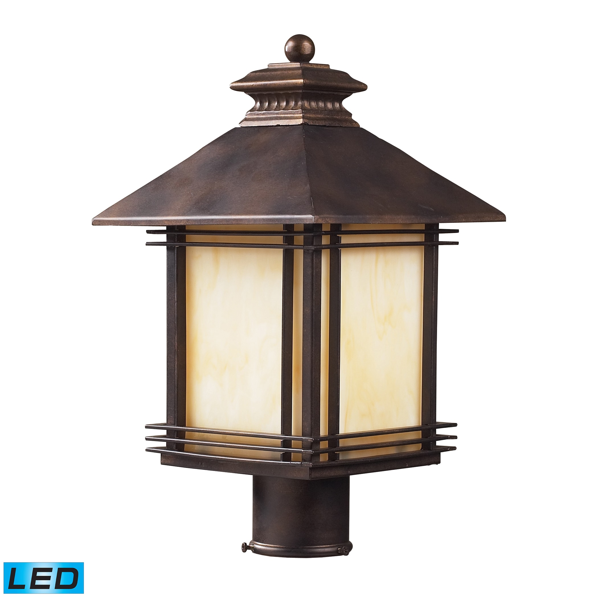 Led 1 light Hazelnut Bronze And Cream Art Glass Outdoor Light Post