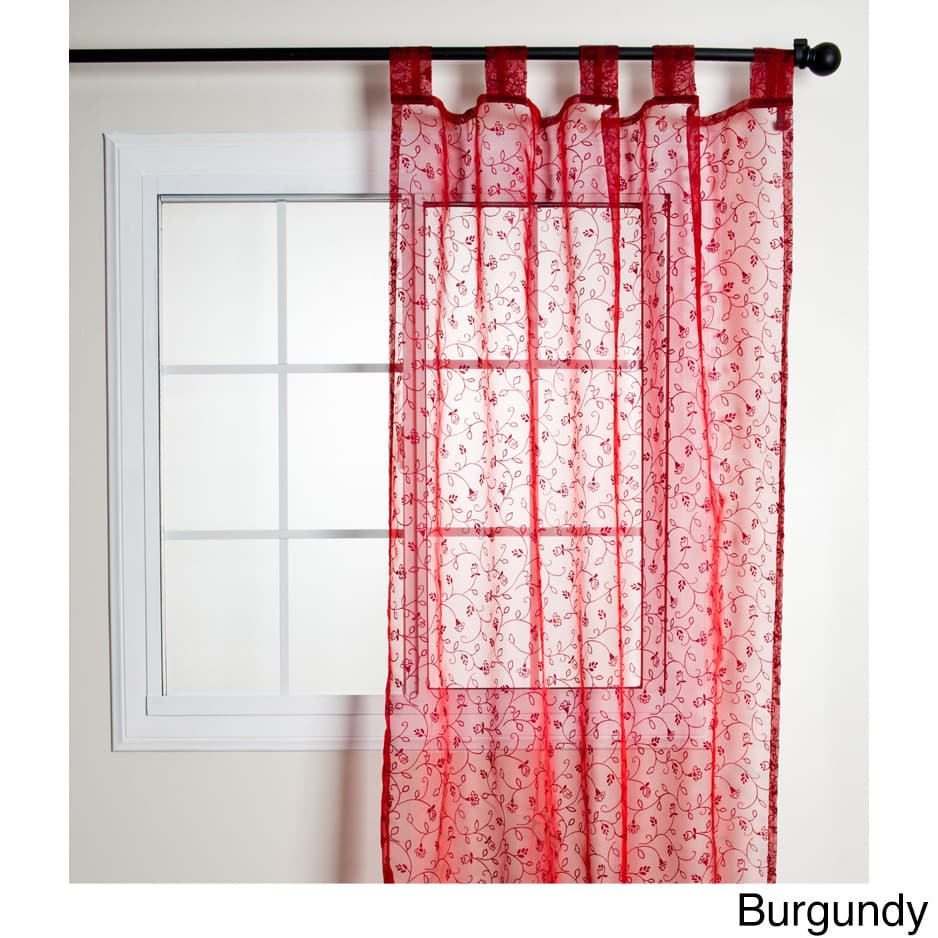 Flocked Organza Sheer Tab Top Curtain Panel