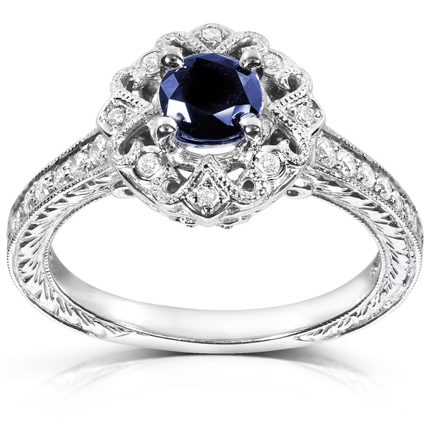 Annello by Kobelli 14k White Gold Round-cut Blue Sapphire ...